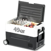 TABU 49QT(45L) Electric Cooler,12V Portable Car Refrigerator with Dual Zone,Independent Temperature Control,Black\u0026White